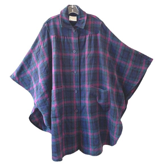 Pendleton Jackets & Blazers - Pendleton Womens O/S Tartan Blue Green Pink Vintage Virgin Wool Cape Poncho USA